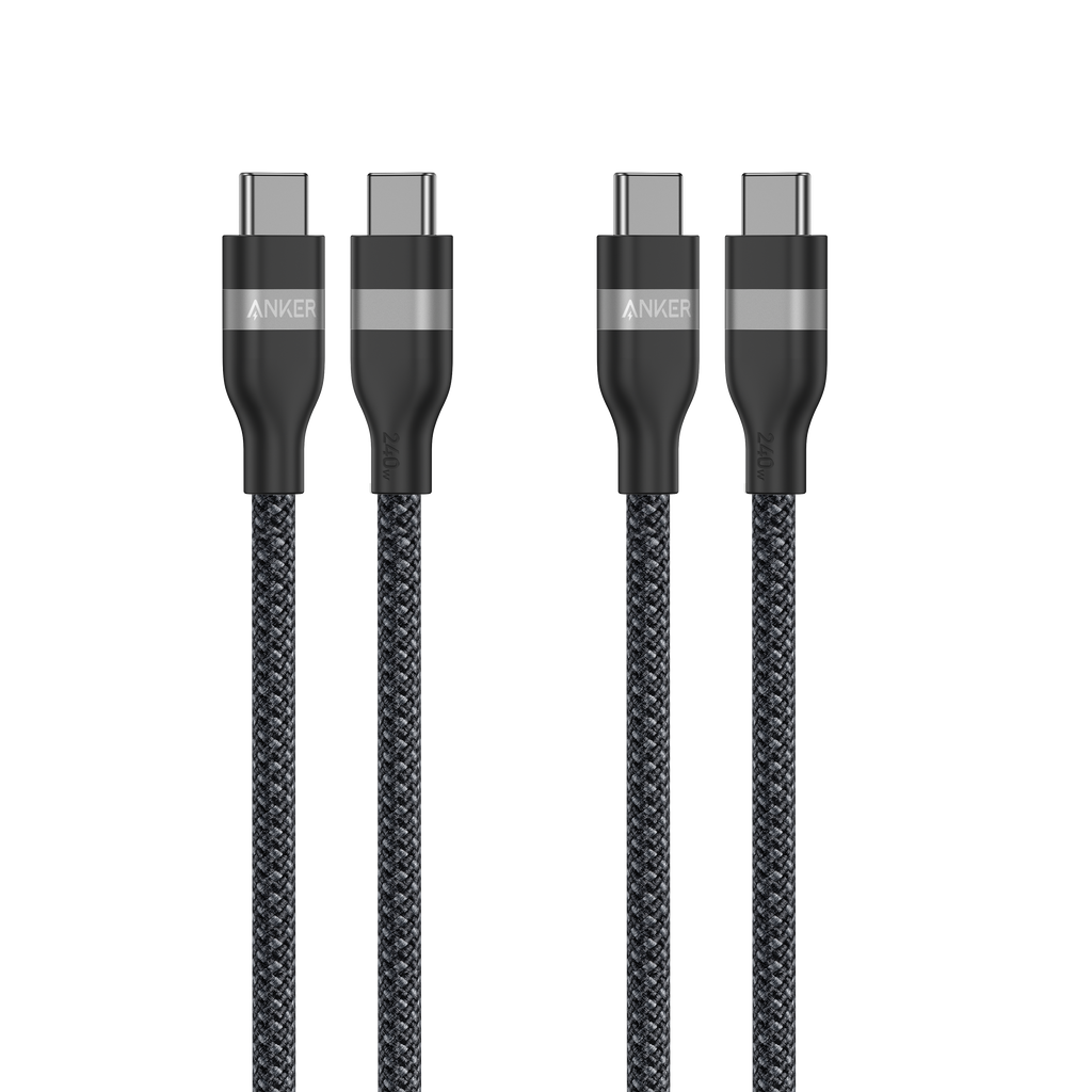 Anker USB-C to USB-C Cable (3 ft / 6 ft, 240W, Upcycled-Braided, 2-Pack)