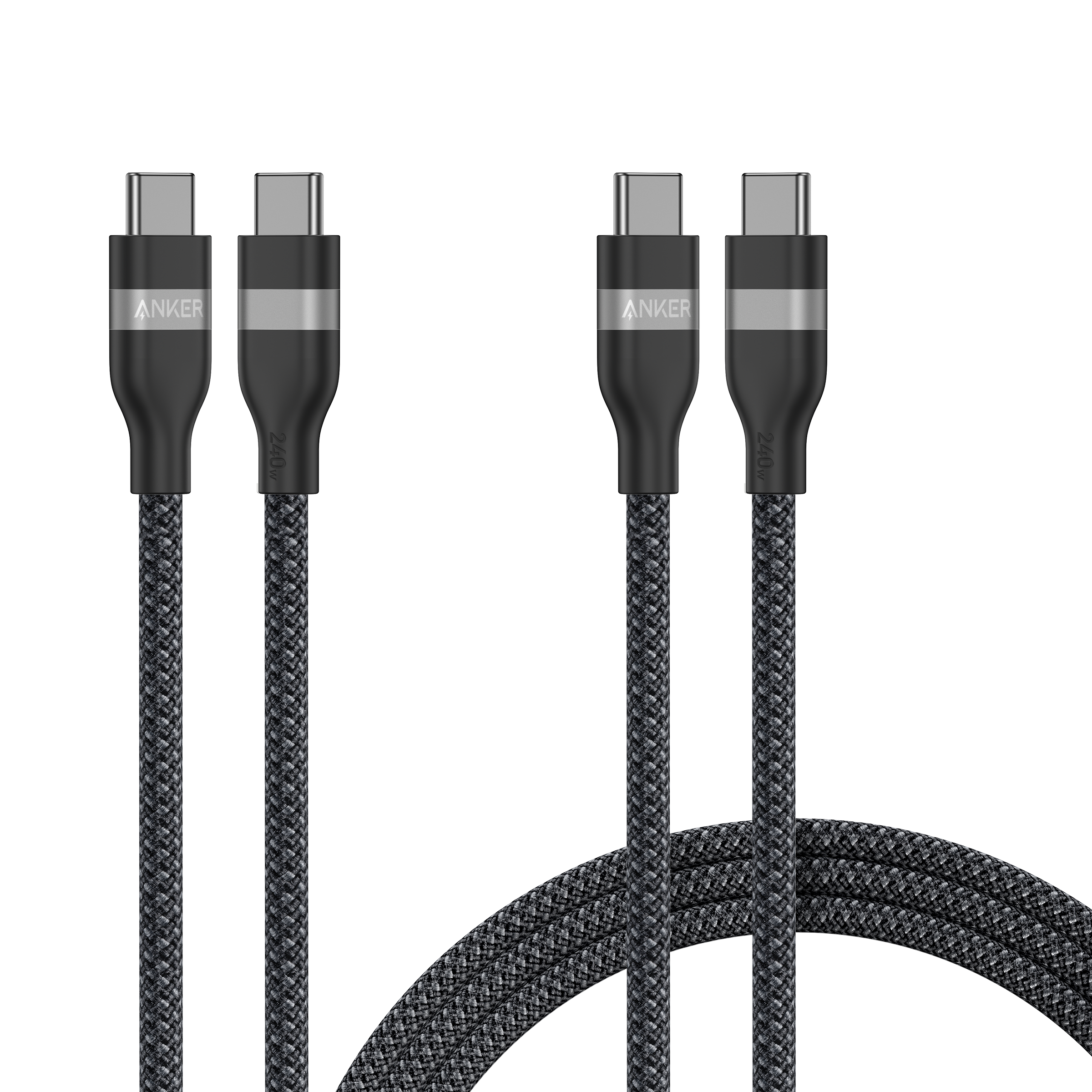 Anker USB-C to USB-C Cable (3 ft / 6 ft, 240W, Upcycled-Braided, 2-Pack)