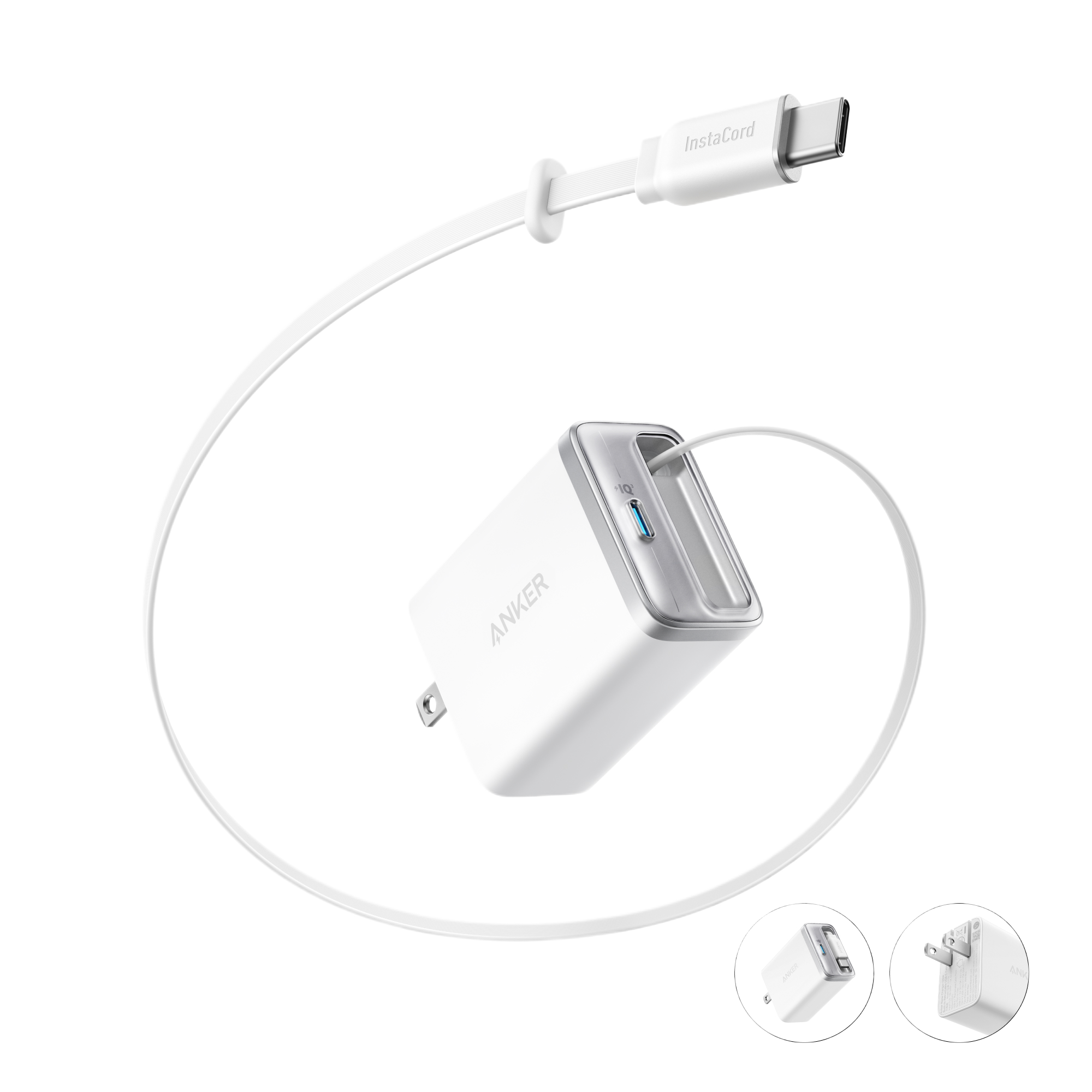 Anker charger with USB-C InstaCord for fast charging