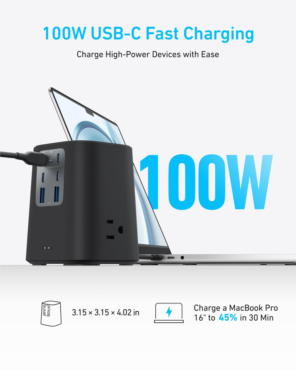 Anker power strip with 100W USB-C for fast charging