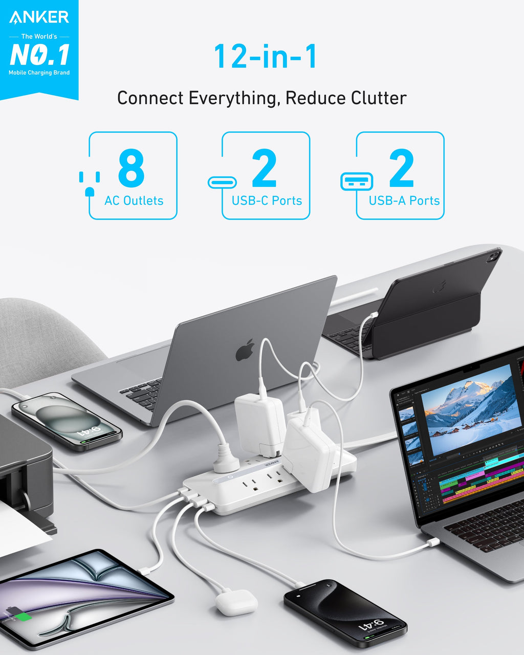 Anker power strip with 12-in-1 for laptops and mobiles