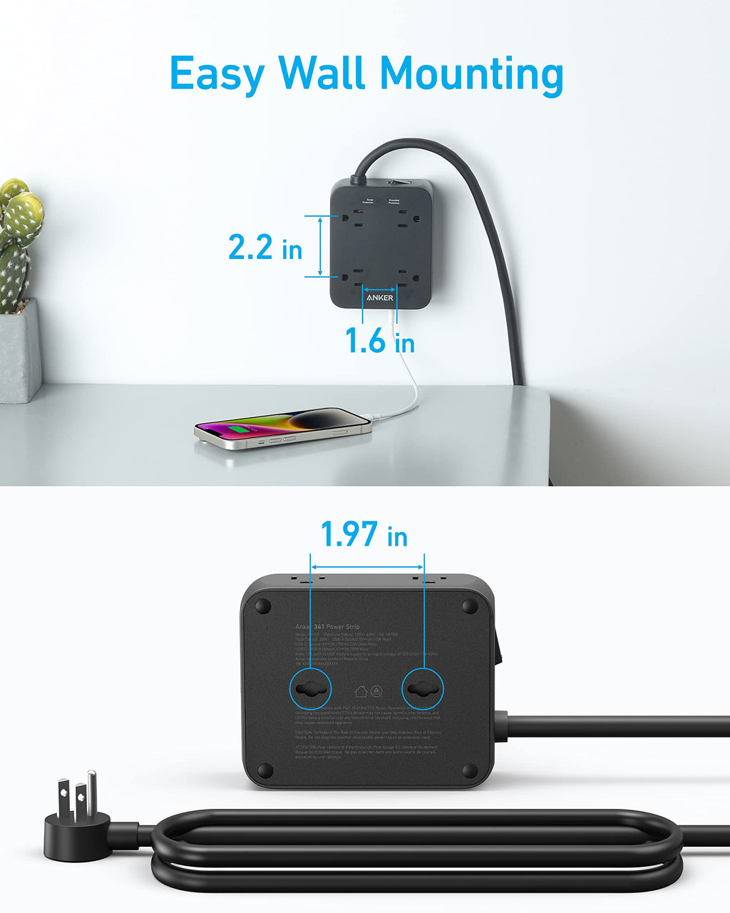 Anker wall-mountable power strip with easy installation