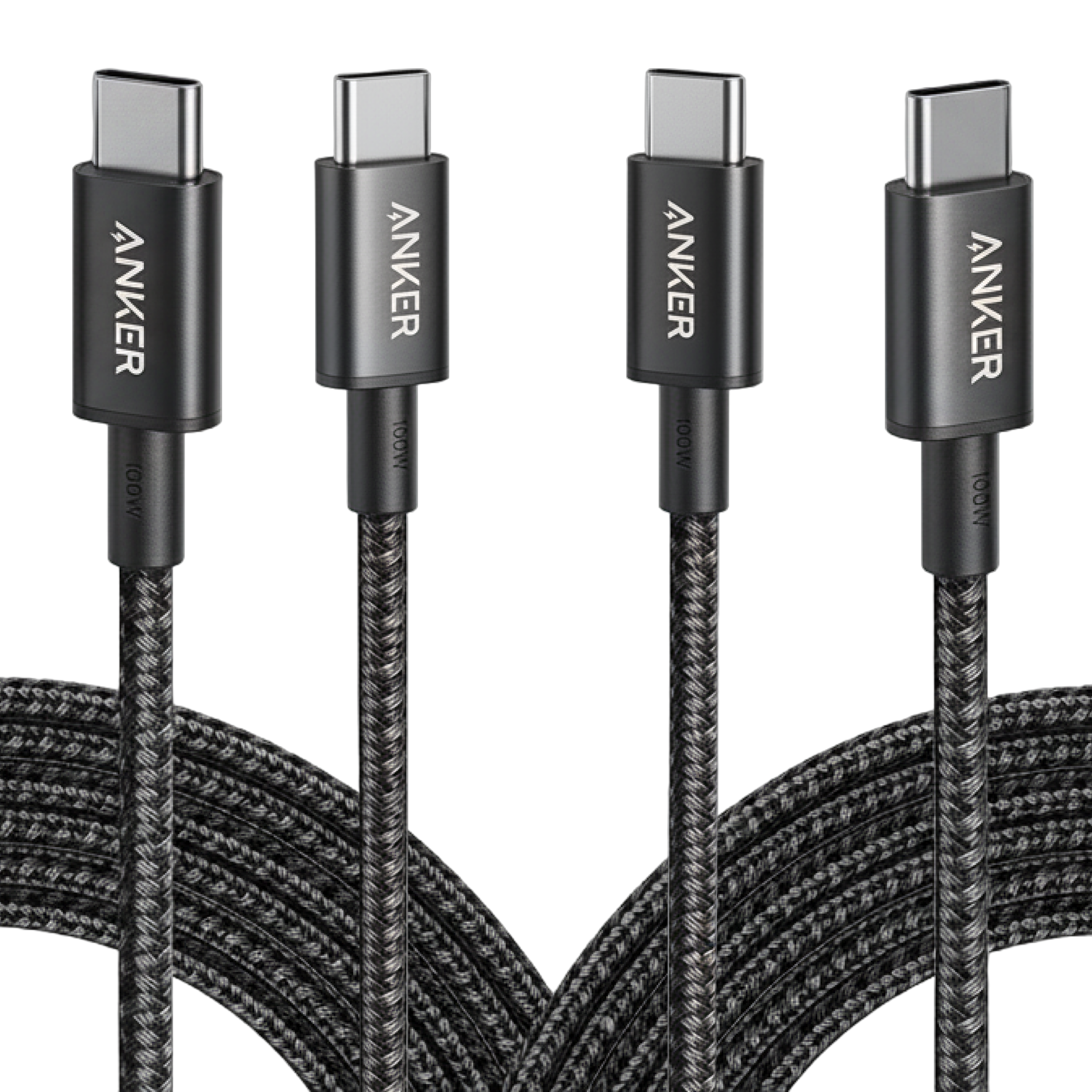 New Nylon USB-C to USB-C 100W Cable (10 ft, 2-Pack）