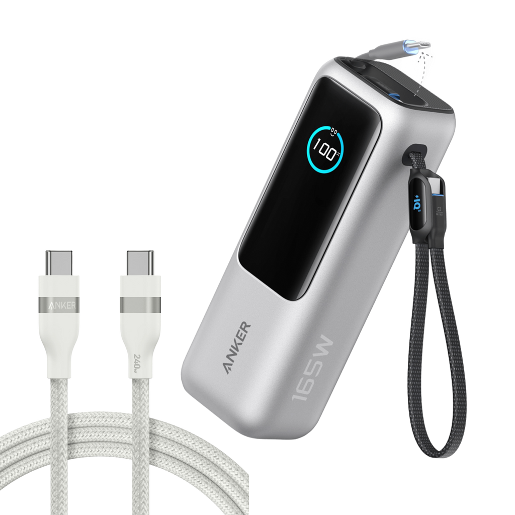 Bundle kit: Anker Laptop Power Bank (25K, 165W, Built-In and Retractable Cables) and Anker USB-C to USB-C Cable (6 ft, 240W, Upcycled-Braided)