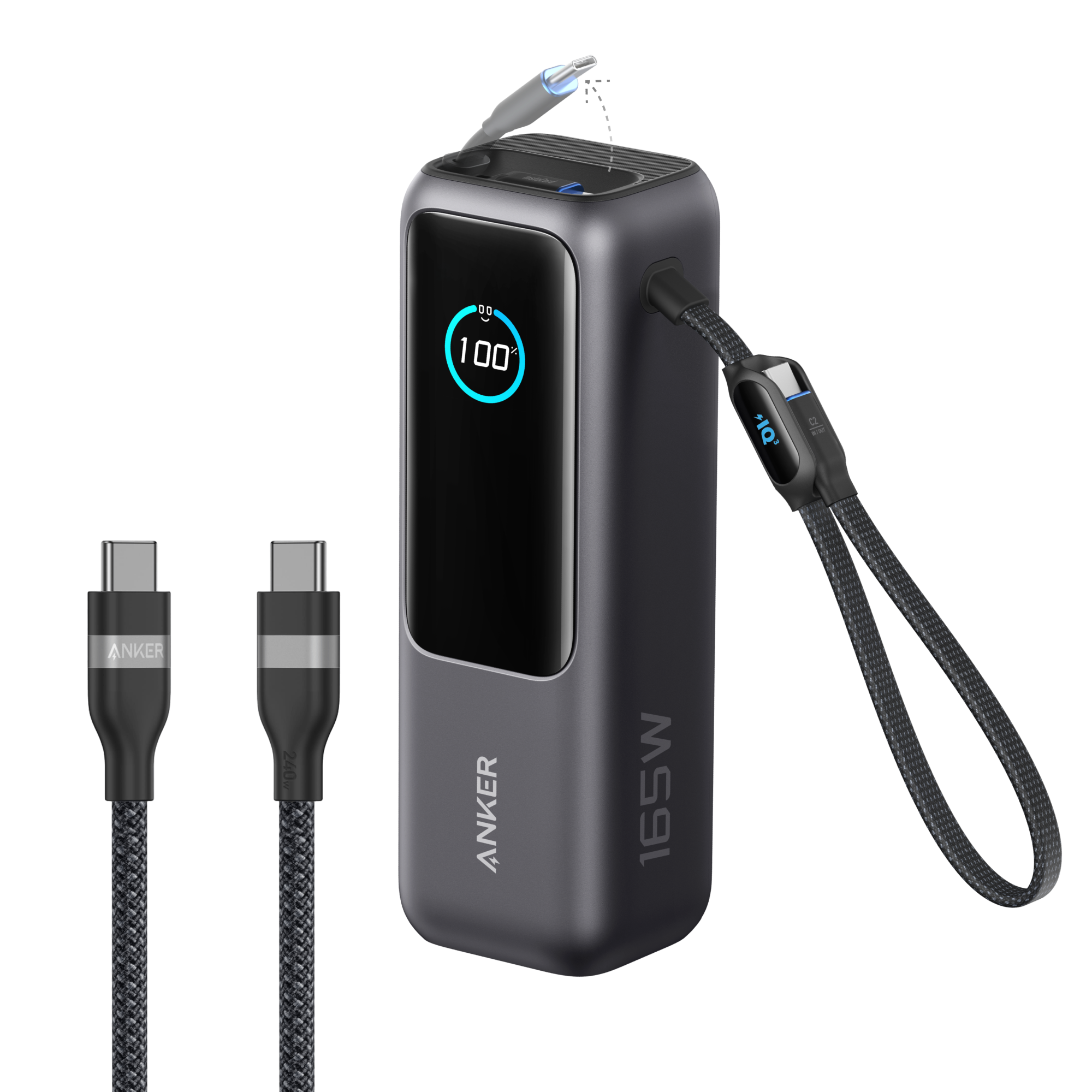 Bundle kit: Anker Laptop Power Bank (25K, 165W, Built-In and Retractable Cables) and Anker USB-C to USB-C Cable (6 ft, 240W, Upcycled-Braided)