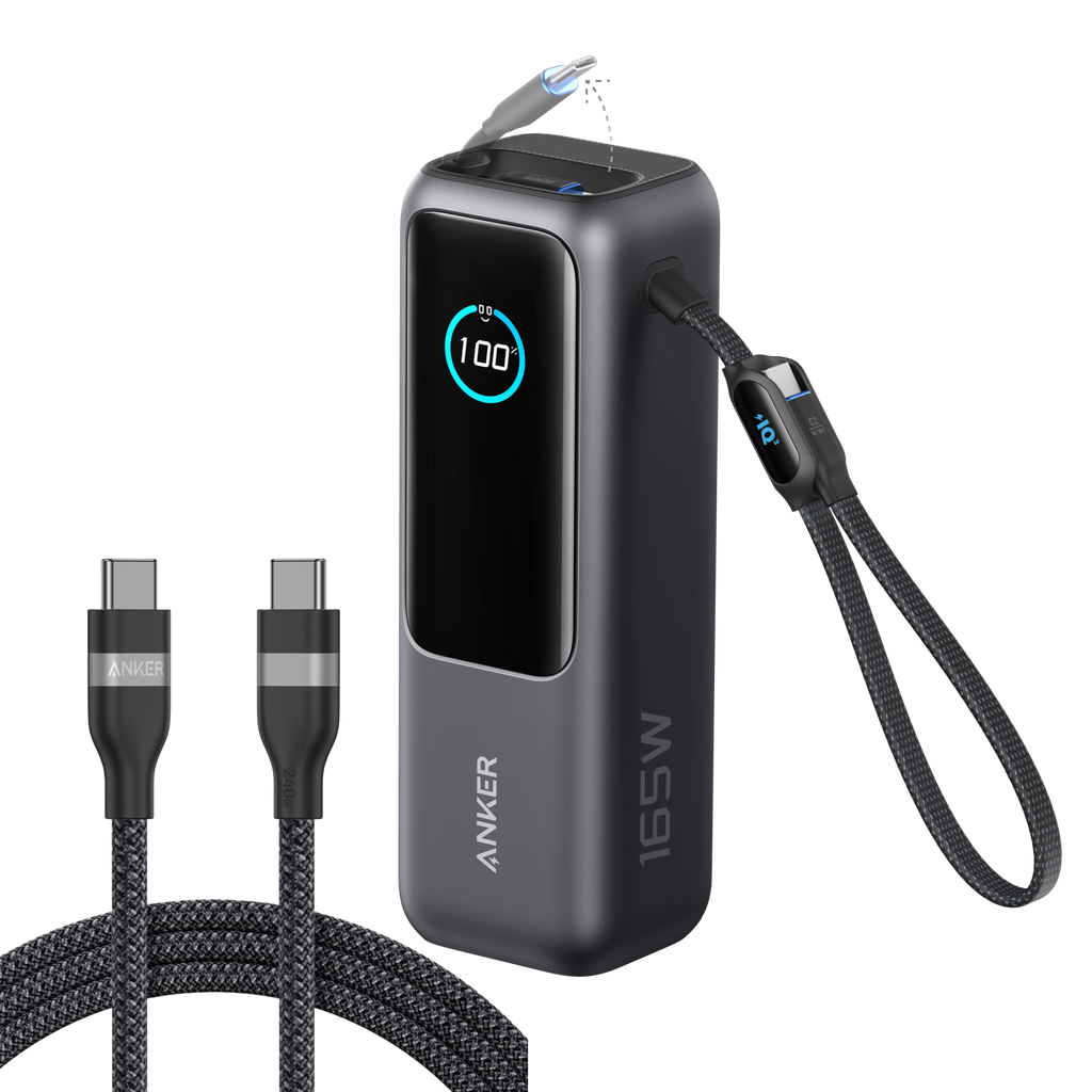Bundle kit: Anker Laptop Power Bank (25K, 165W, Built-In and Retractable Cables) and Anker USB-C to USB-C Cable (6 ft, 240W, Upcycled-Braided)