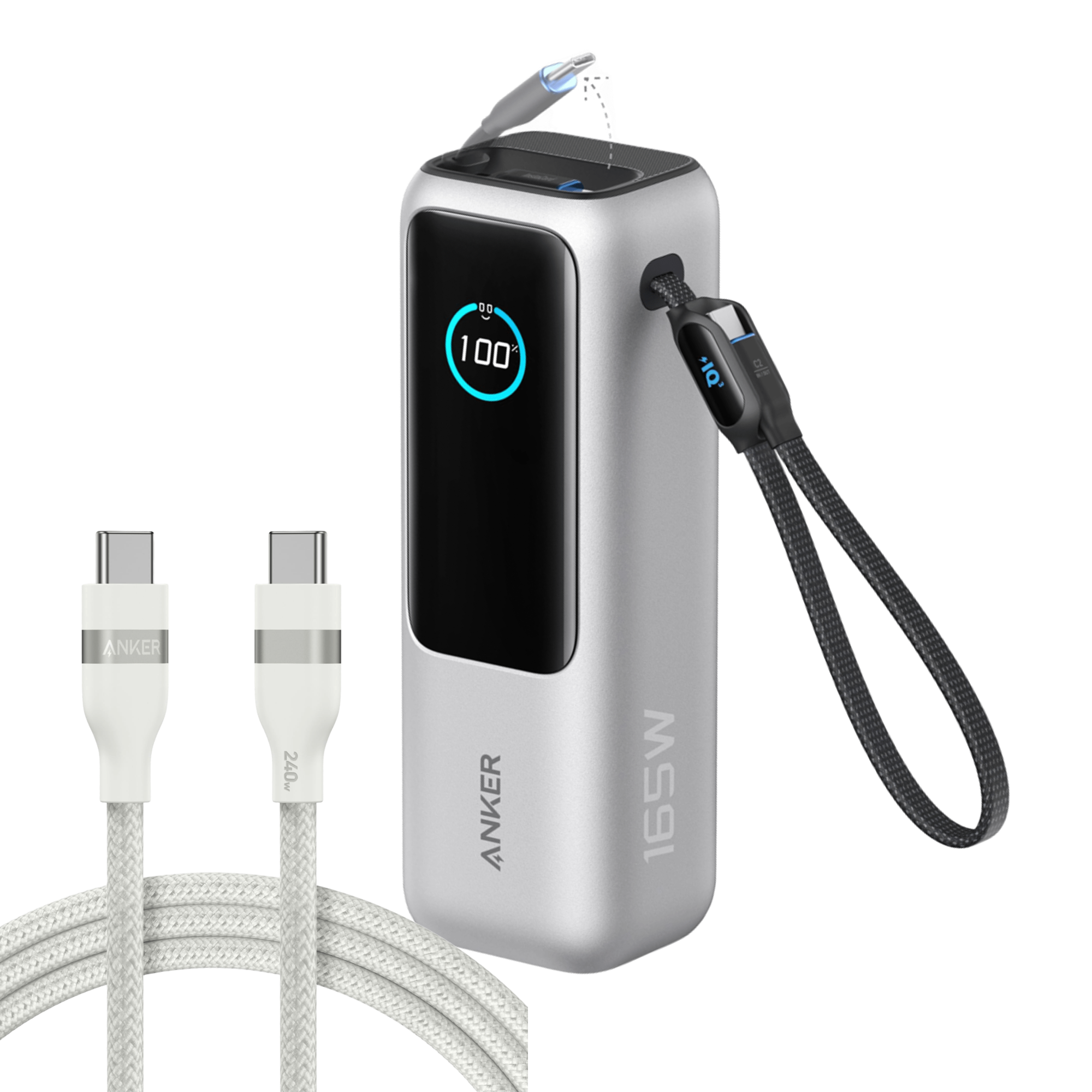 Bundle kit: Anker Laptop Power Bank (25K, 165W, Built-In and Retractable Cables) and Anker USB-C to USB-C Cable (6 ft, 240W, Upcycled-Braided)