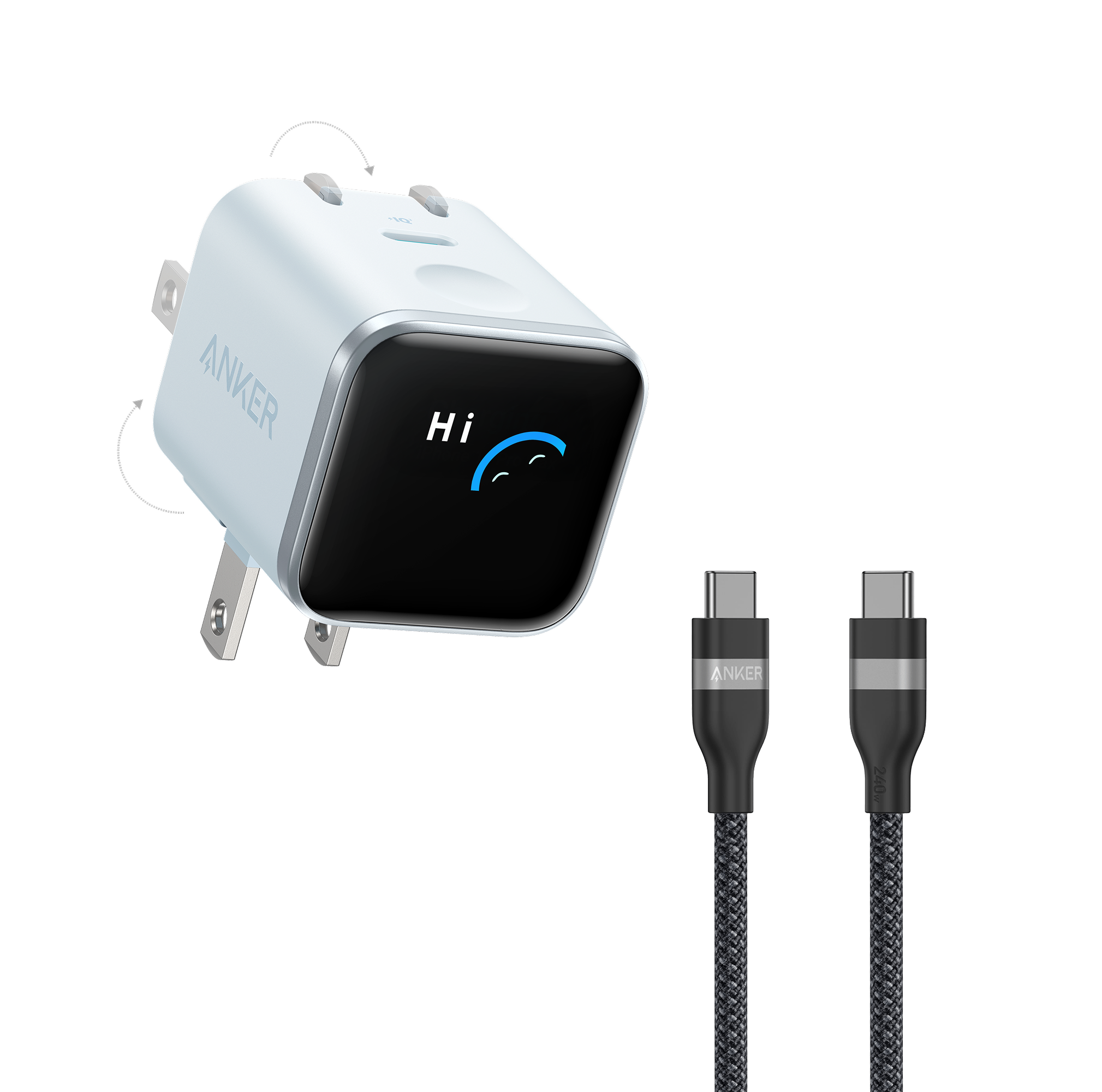 Anker Nano Charger (45W, Smart Display, 180° Foldable)