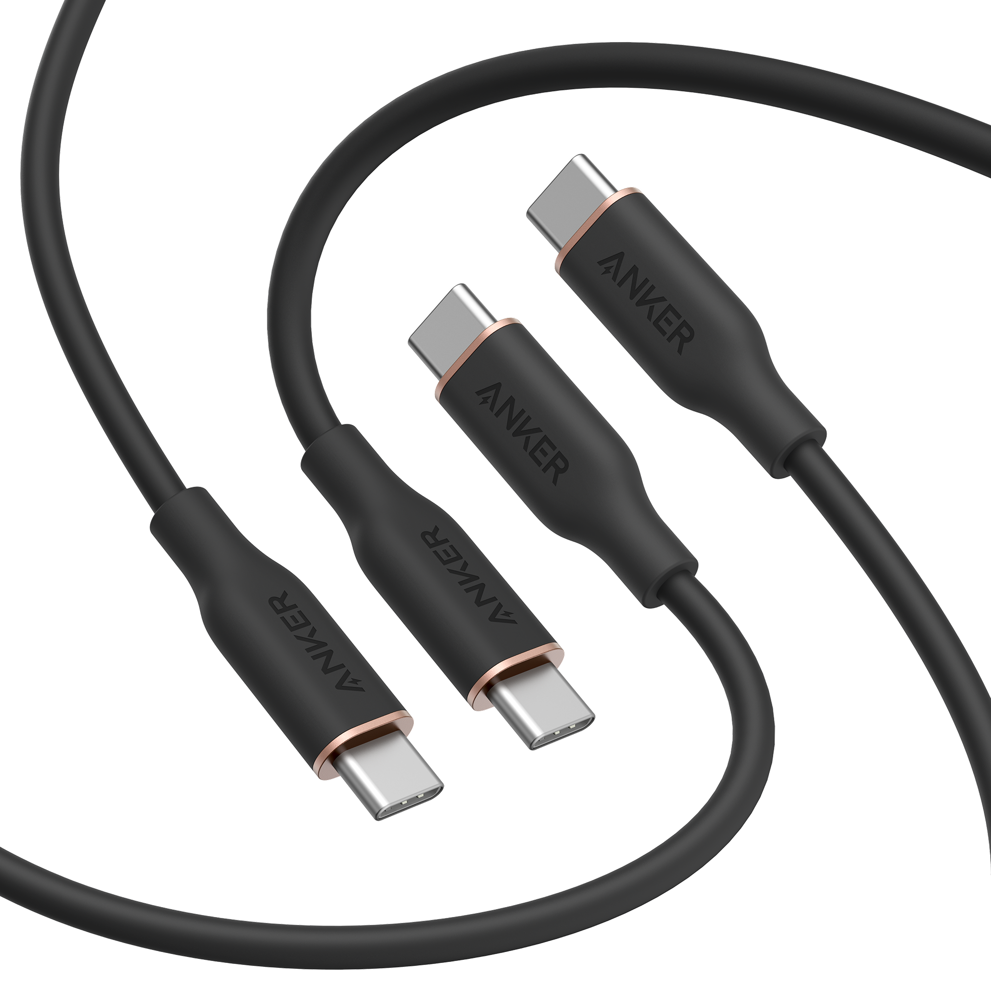 Anker 643 USB-C to USB-C Cable (Flow, Silicone, 240W, 2-Pack, Midnight Black)