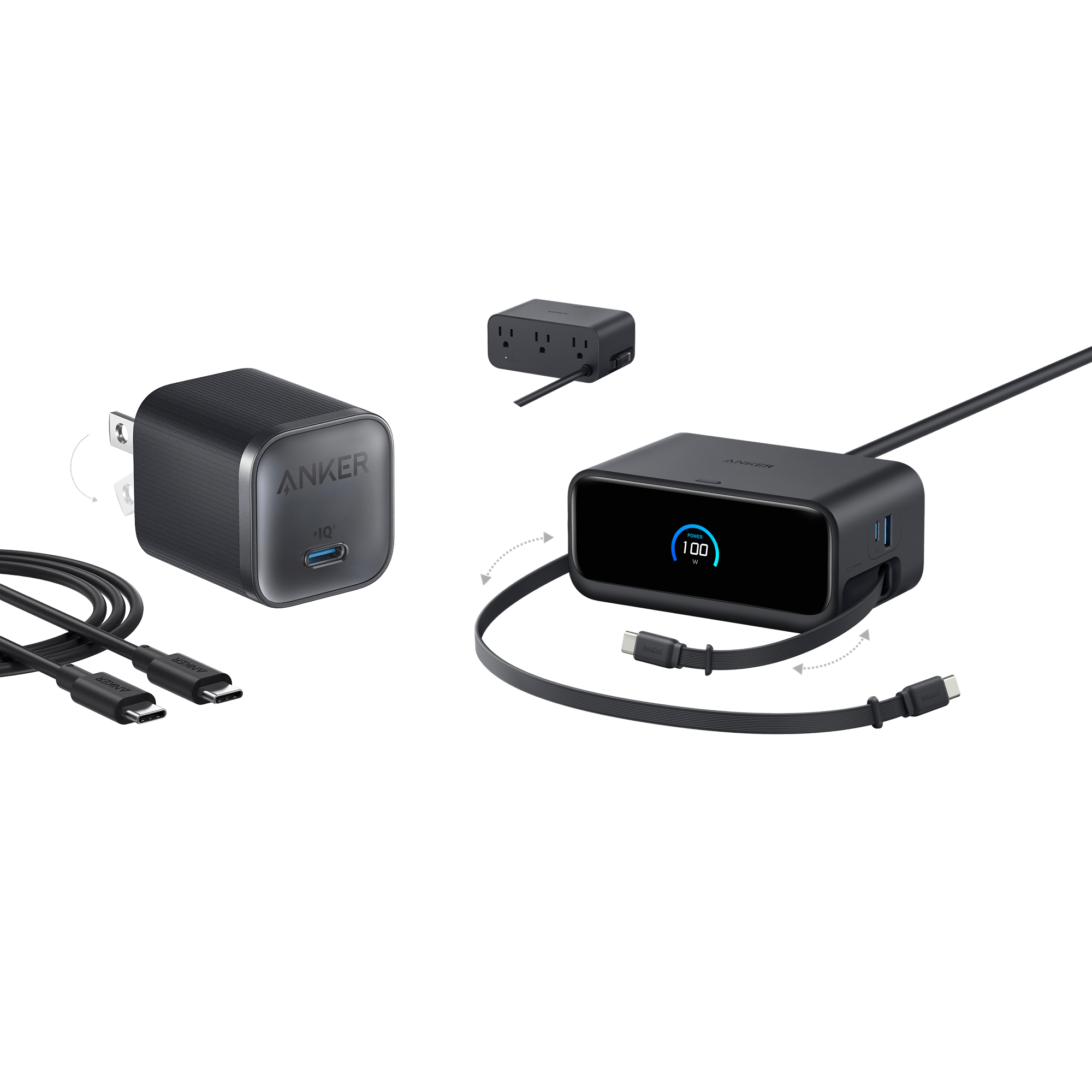 Anker Nano Charging Station (7-in-1, 100W) and Anker Nano Charger (45W) with Cable